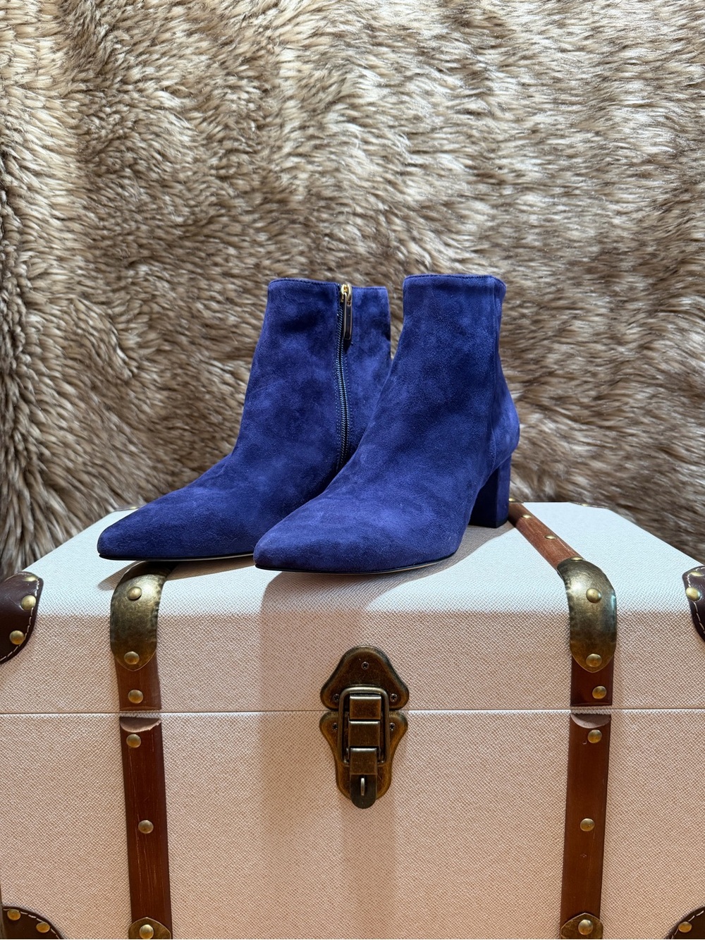 L'AGENCE Navy Suede Pointed Toe Ankle Booties